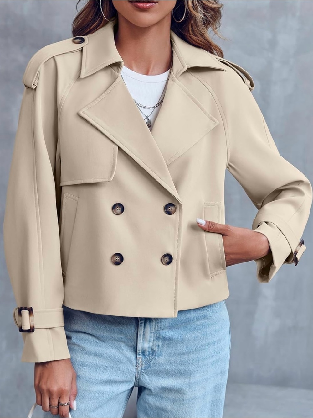 Cropped Double Breasted Trench Coat - Picture 2 of 5